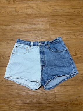 Levi's Two-Tone High-Waist Denim Shorts - Light Blue & Dark Blue